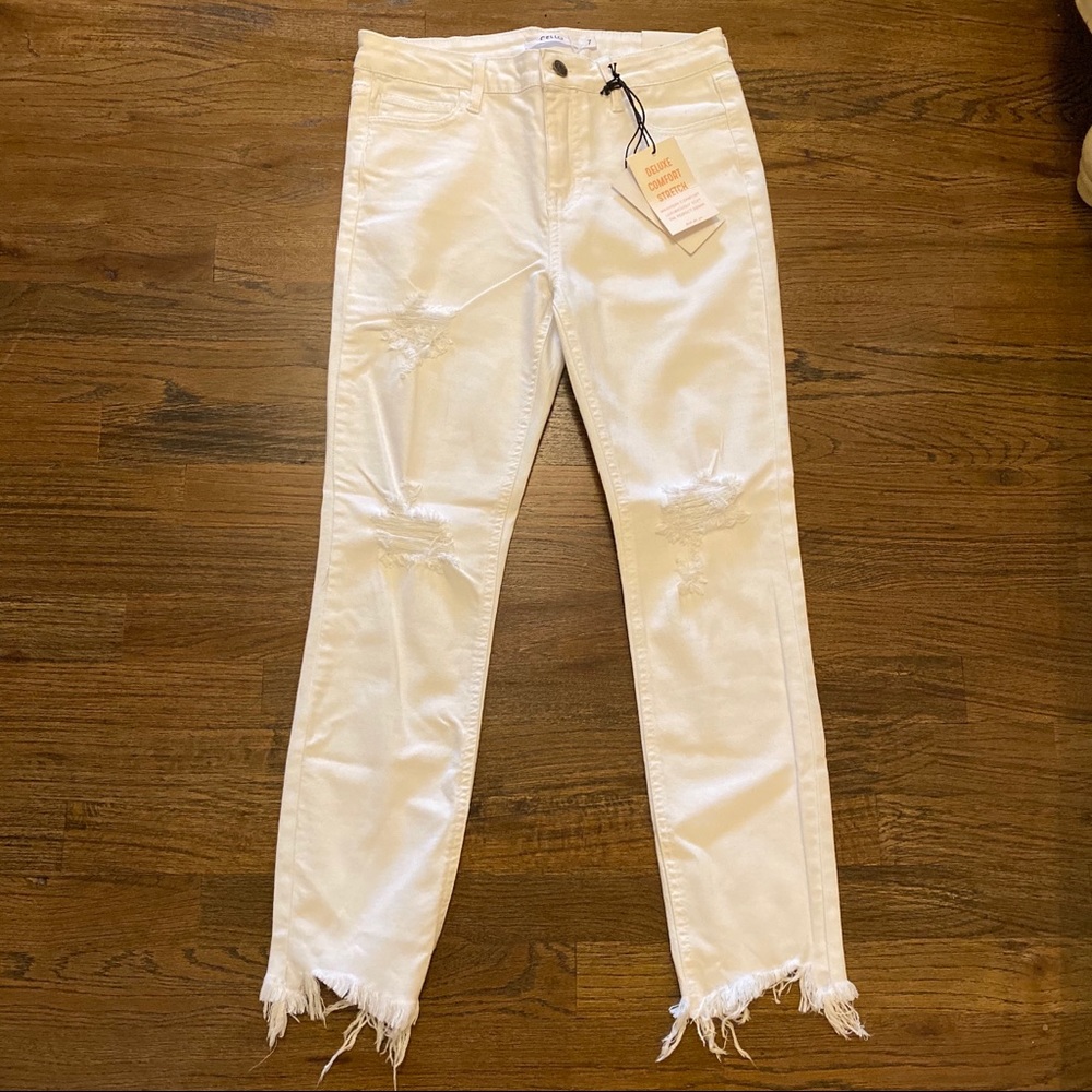 Cello White Crop Mid Rise Skinny Jeans